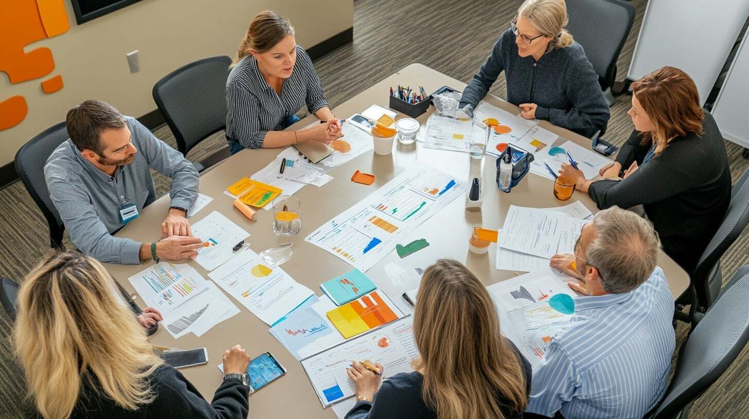Strategic business planning session with data analysis