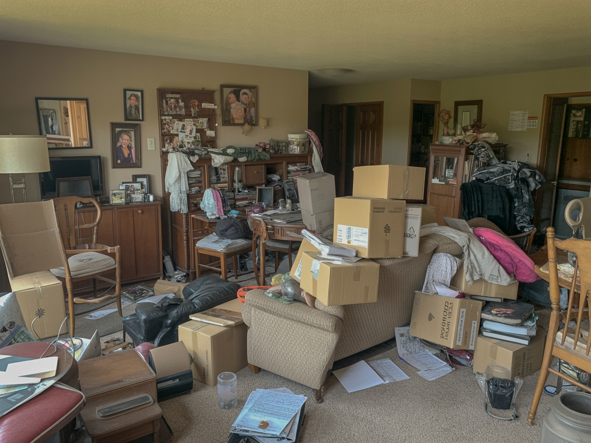 Cluttered living room before estate cleanout in Kingman Arizona