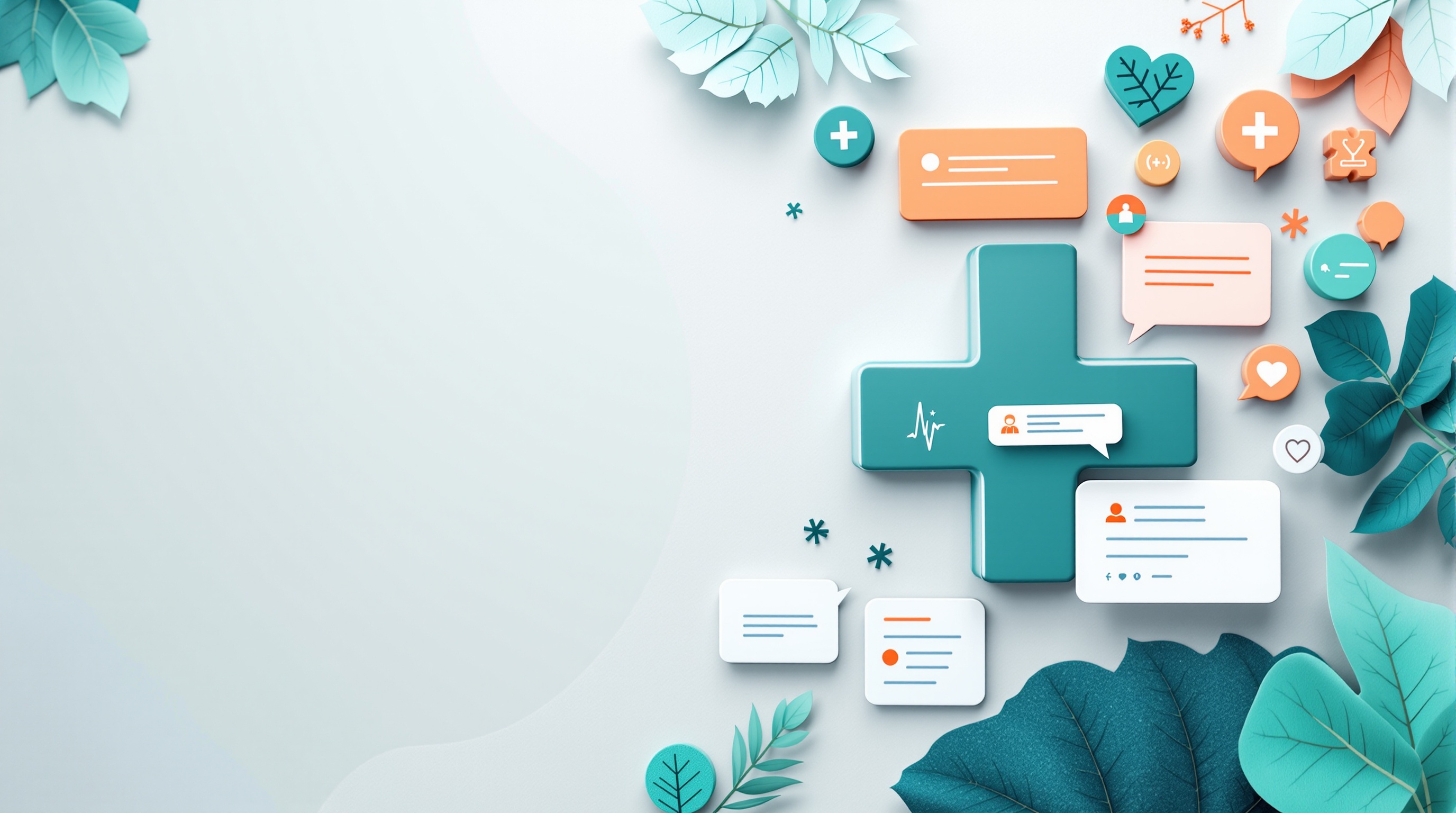 Símbolos abstratos de saúde e bem-estar com elementos de chat