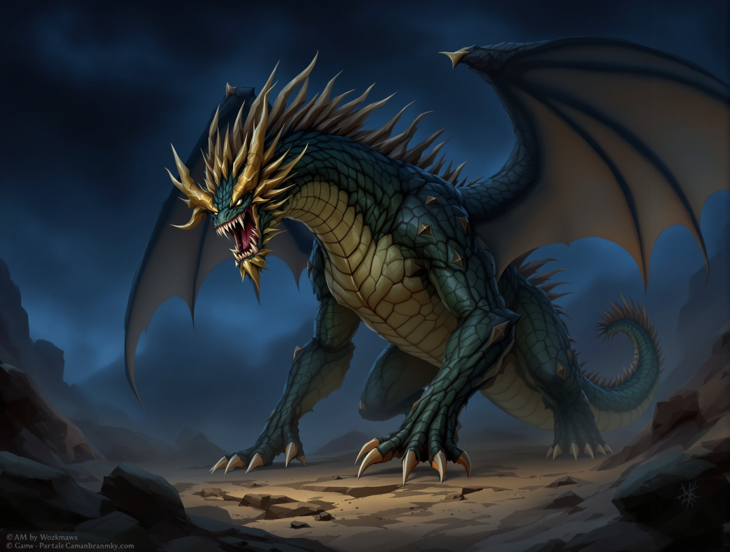 Drake creature - large 1x3 unit in battle stance