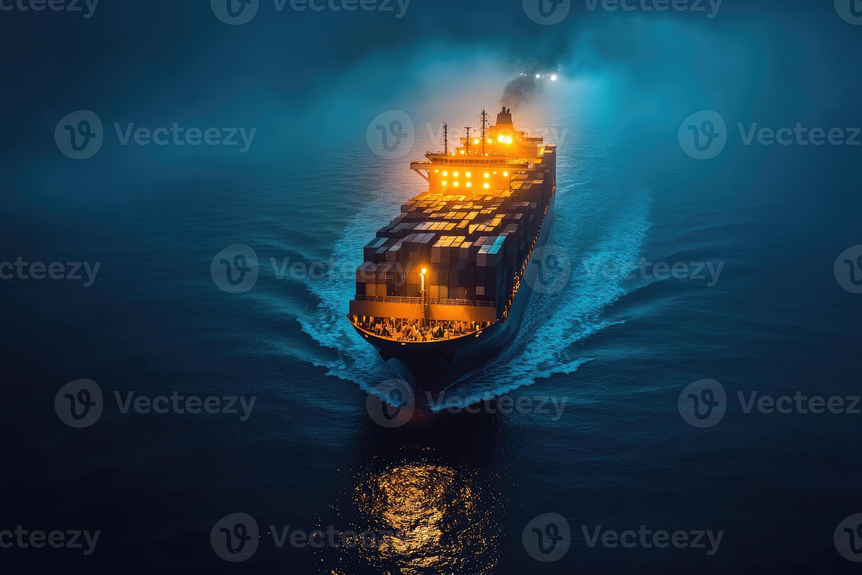 Large cargo container ship sailing on the ocean