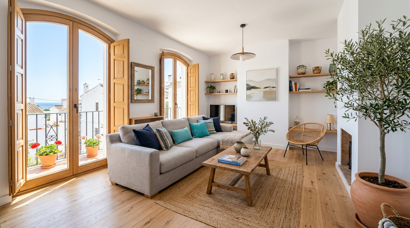 Salón renovado en apartamento de Cádiz