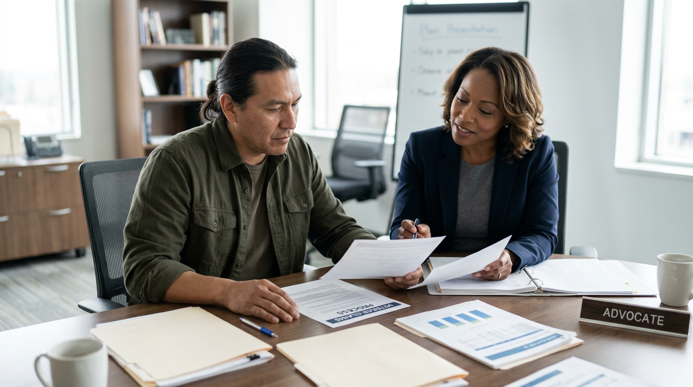 A veteran meeting with an accredited claims advocate
