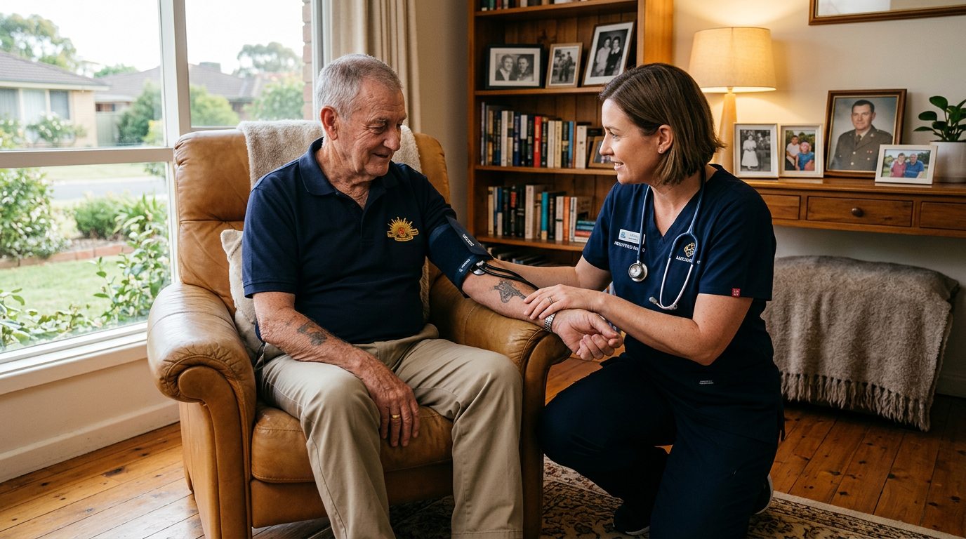 Nurse caring for elderly veteran at home