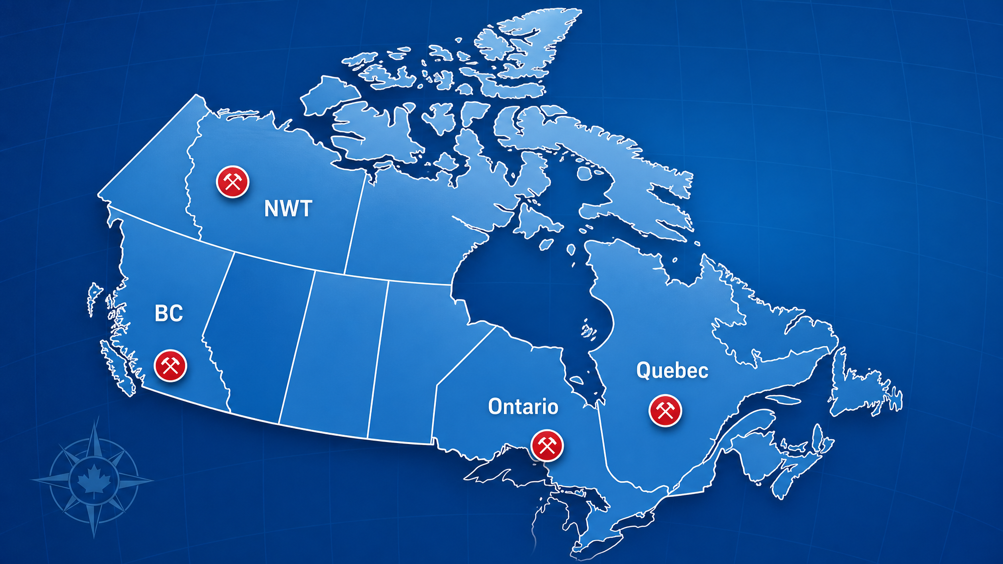 Carte du Canada montrant les emplacements des mines de hafnium et tantale