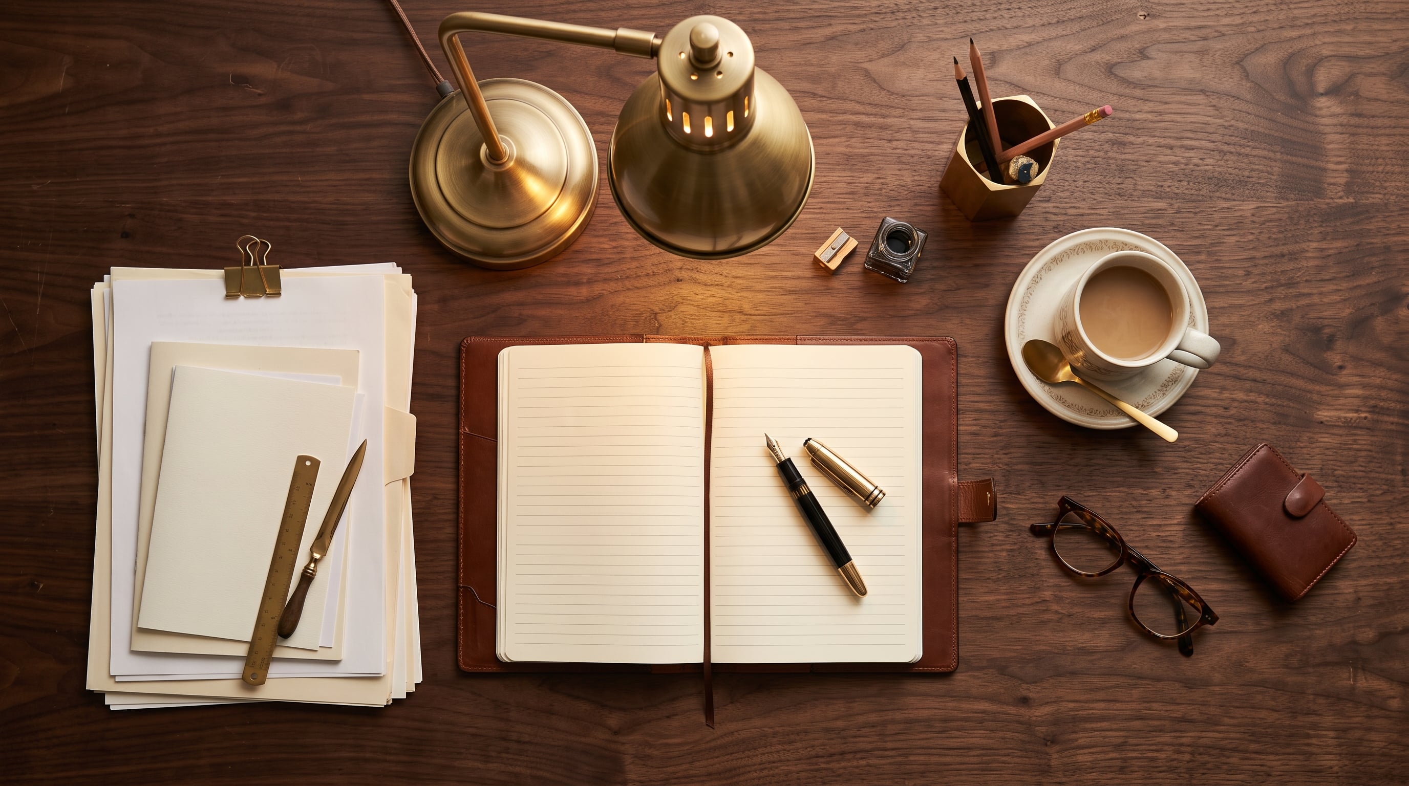 Editorial desk with documents