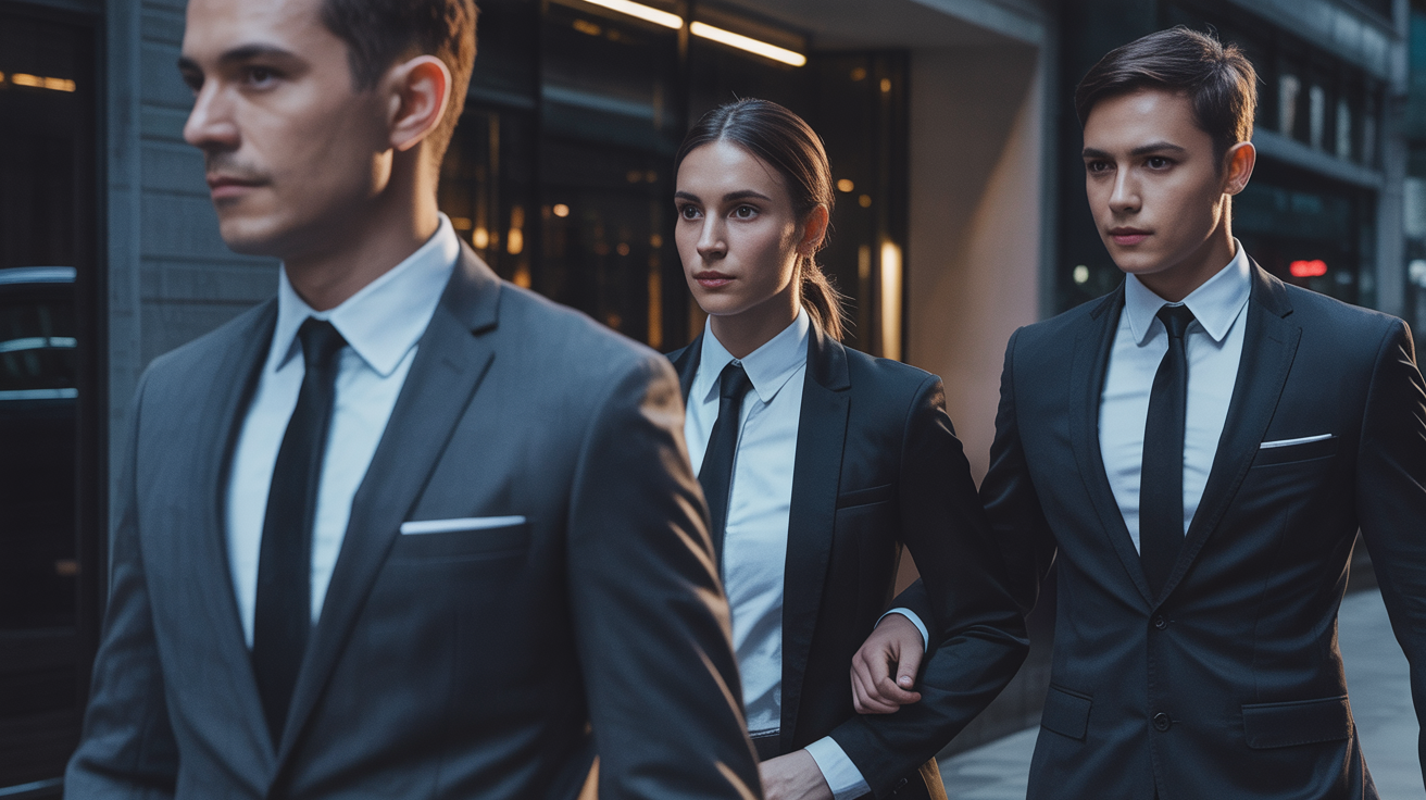 Close protection operatives escorting VIP client through London