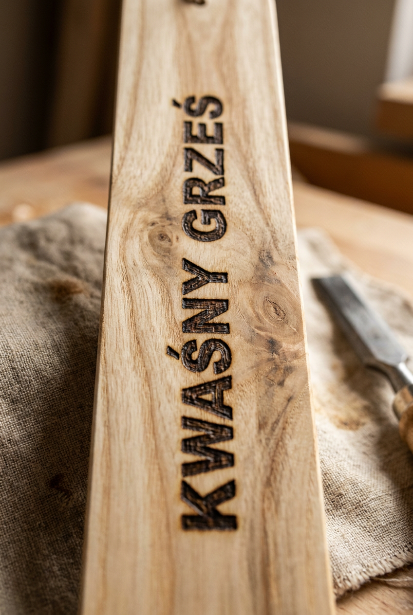 Wooden bookmark tag detail close-up