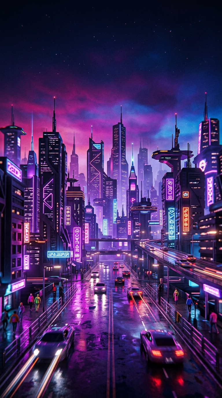 Neon synthwave city music video example