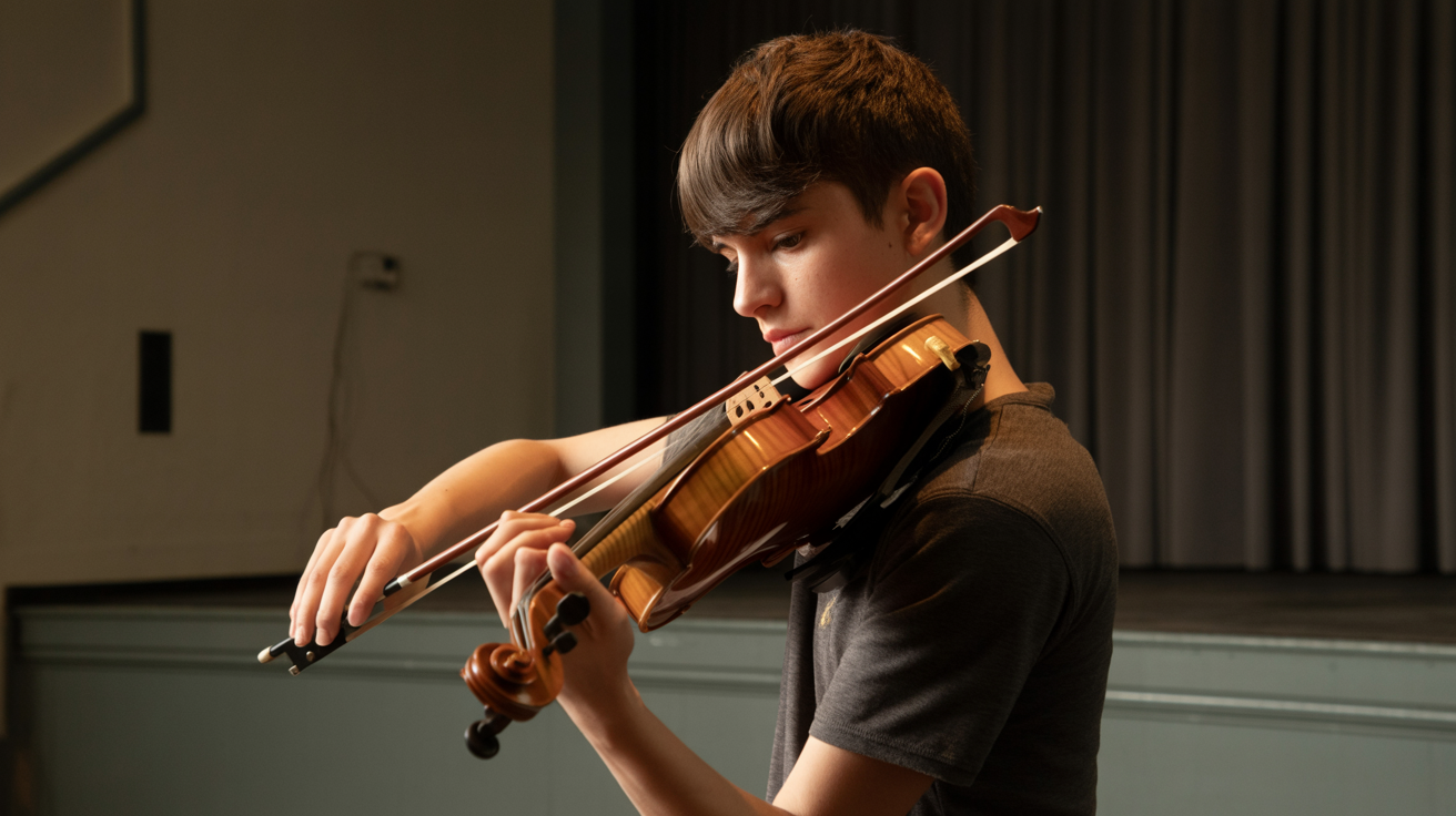 Aluno em expressão artística no programa Acorde na Escola