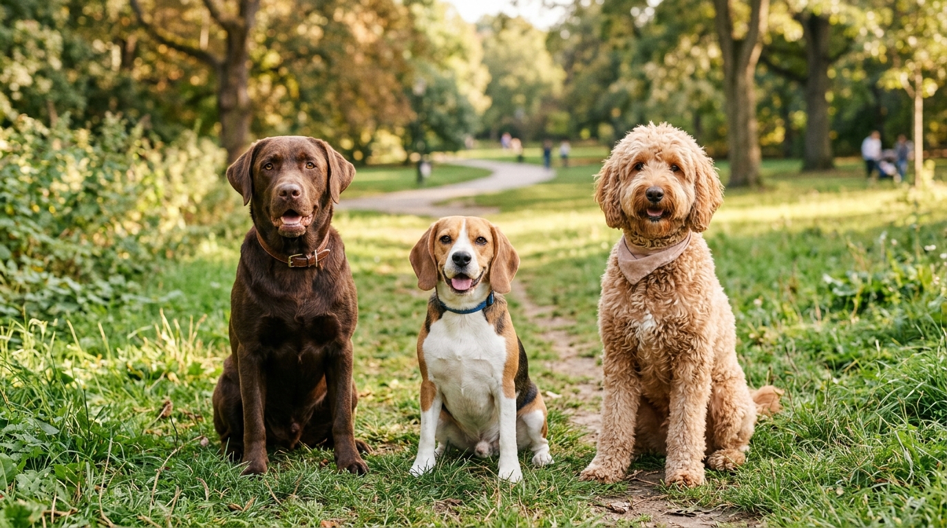 Happy dogs in a park