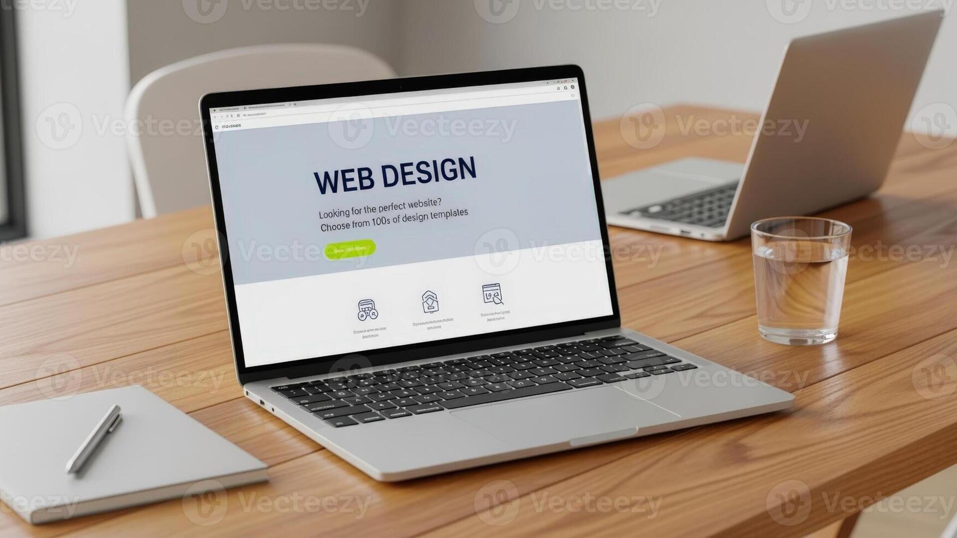 Laptop displaying modern web design in professional office setting