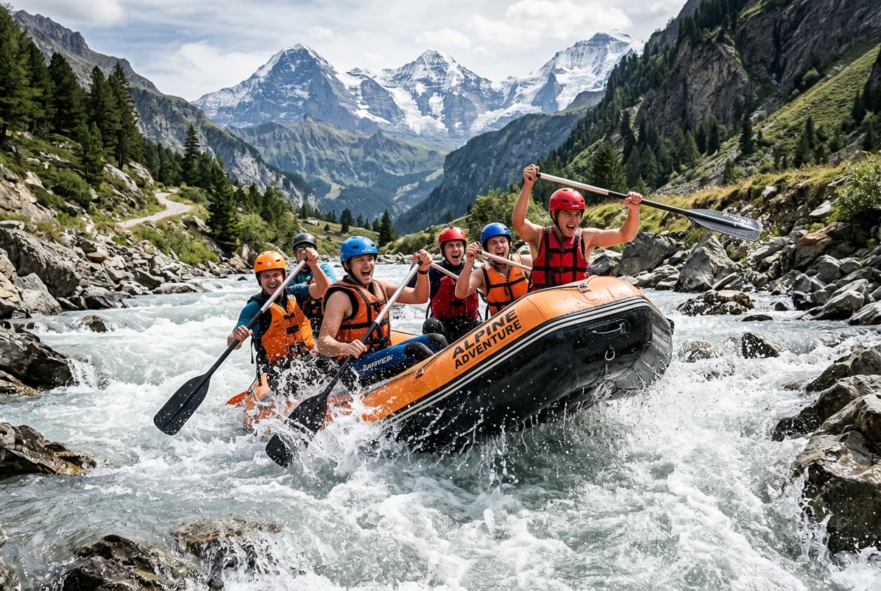 Gruppe beim Rafting