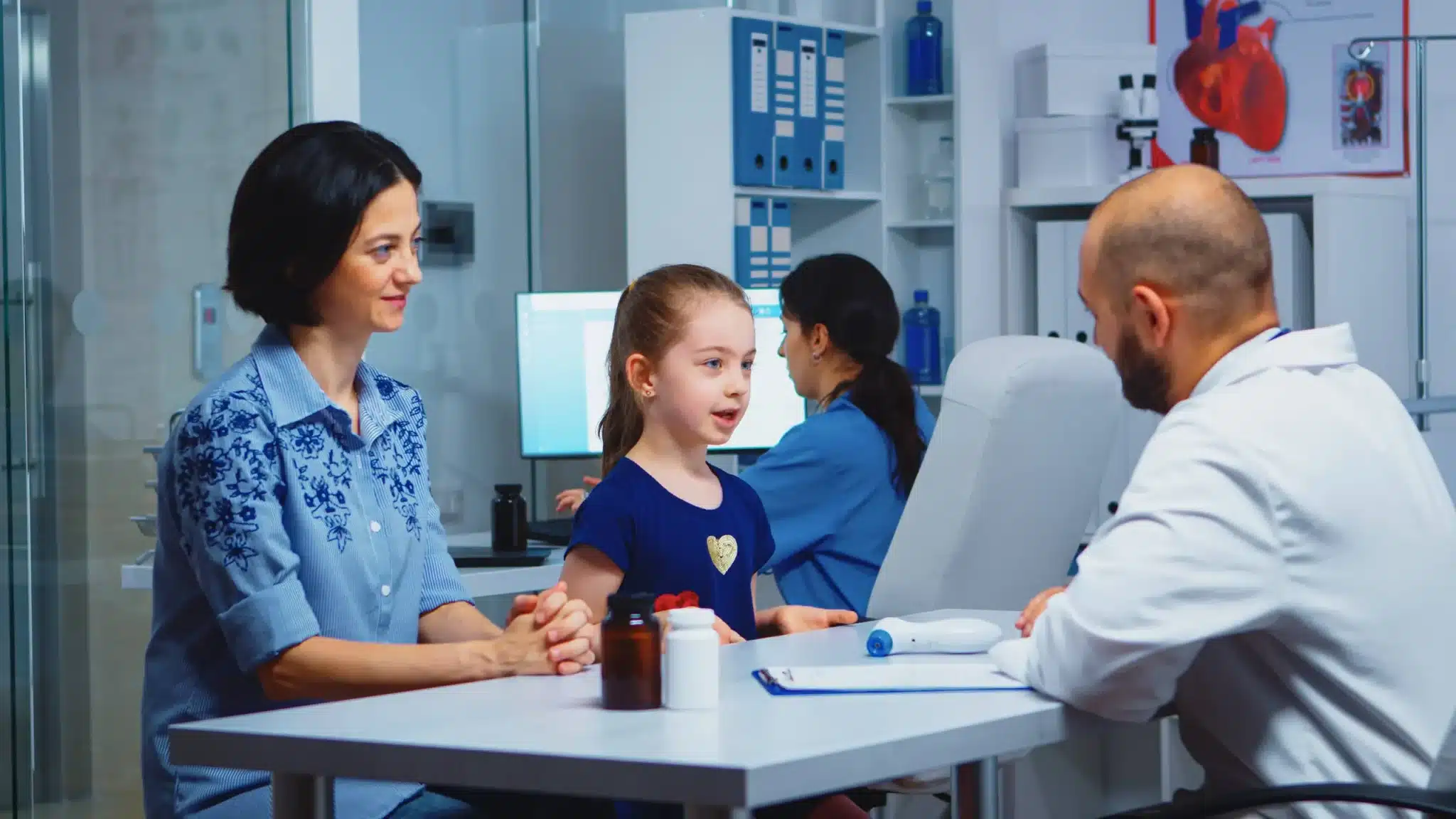Medical professional conducting onsite cardiovascular wellness screening at workplace