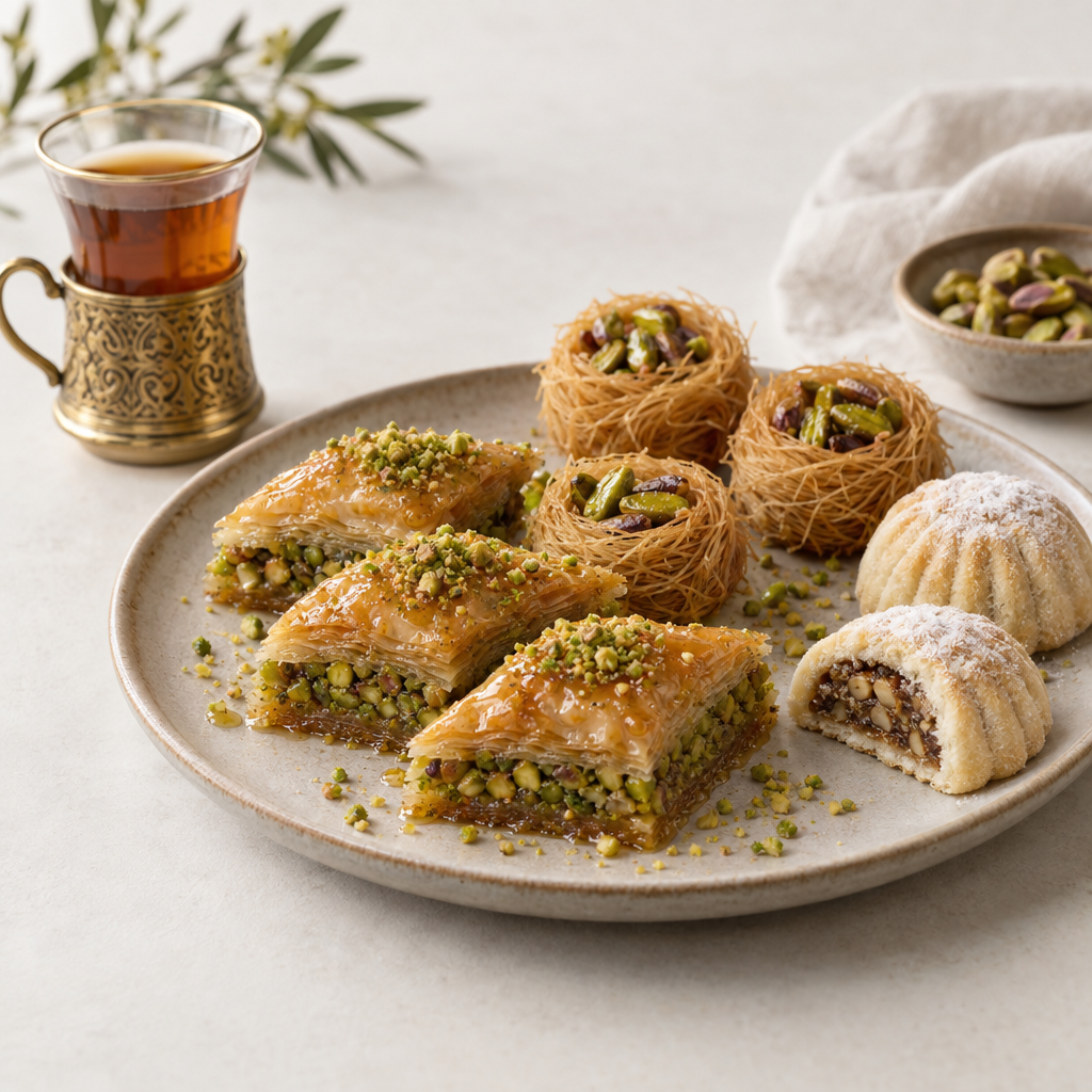 Postres libaneses: baklawa y dulces con pistacho