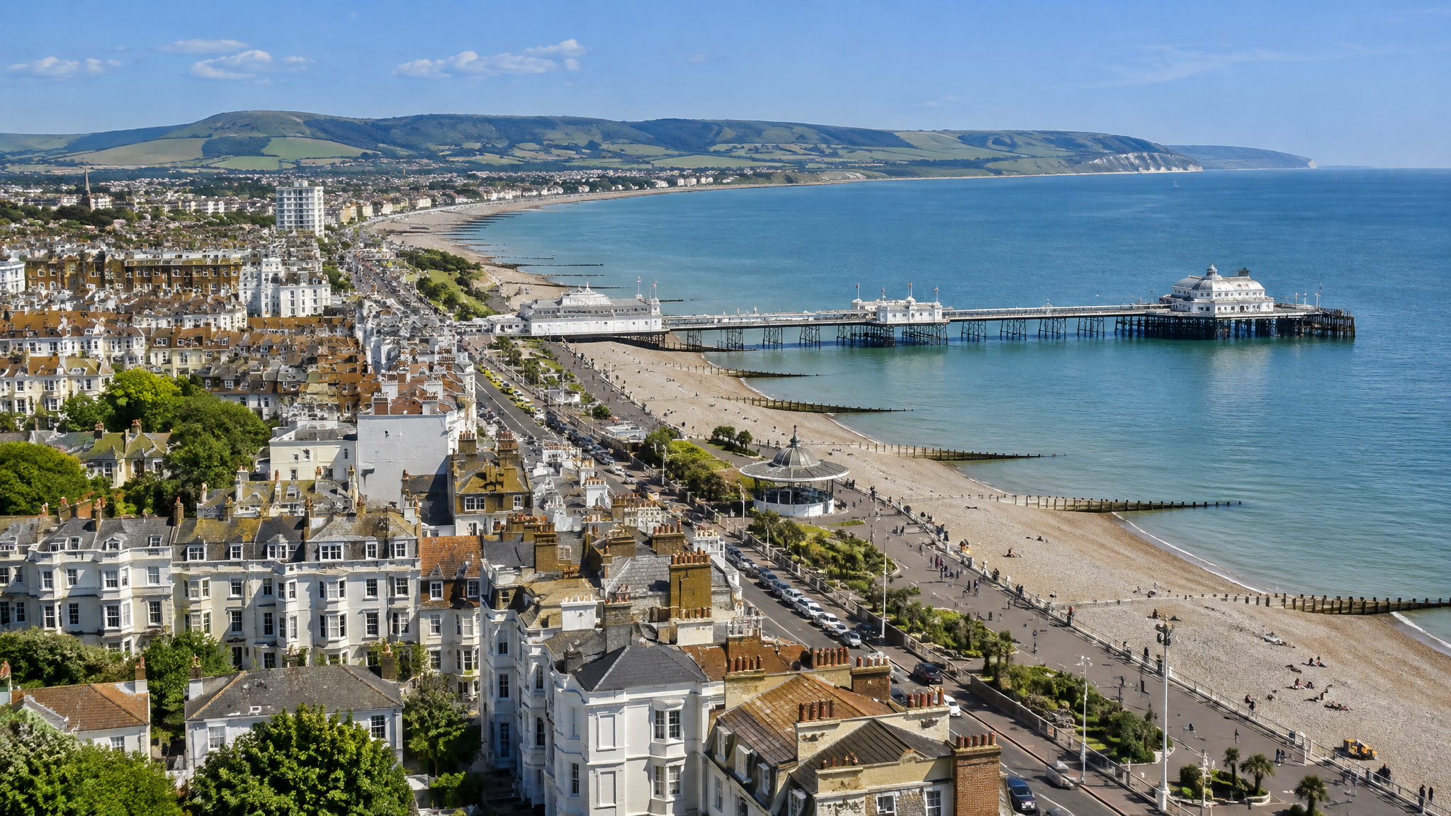 Aerial view of homes on the Sussex coast
