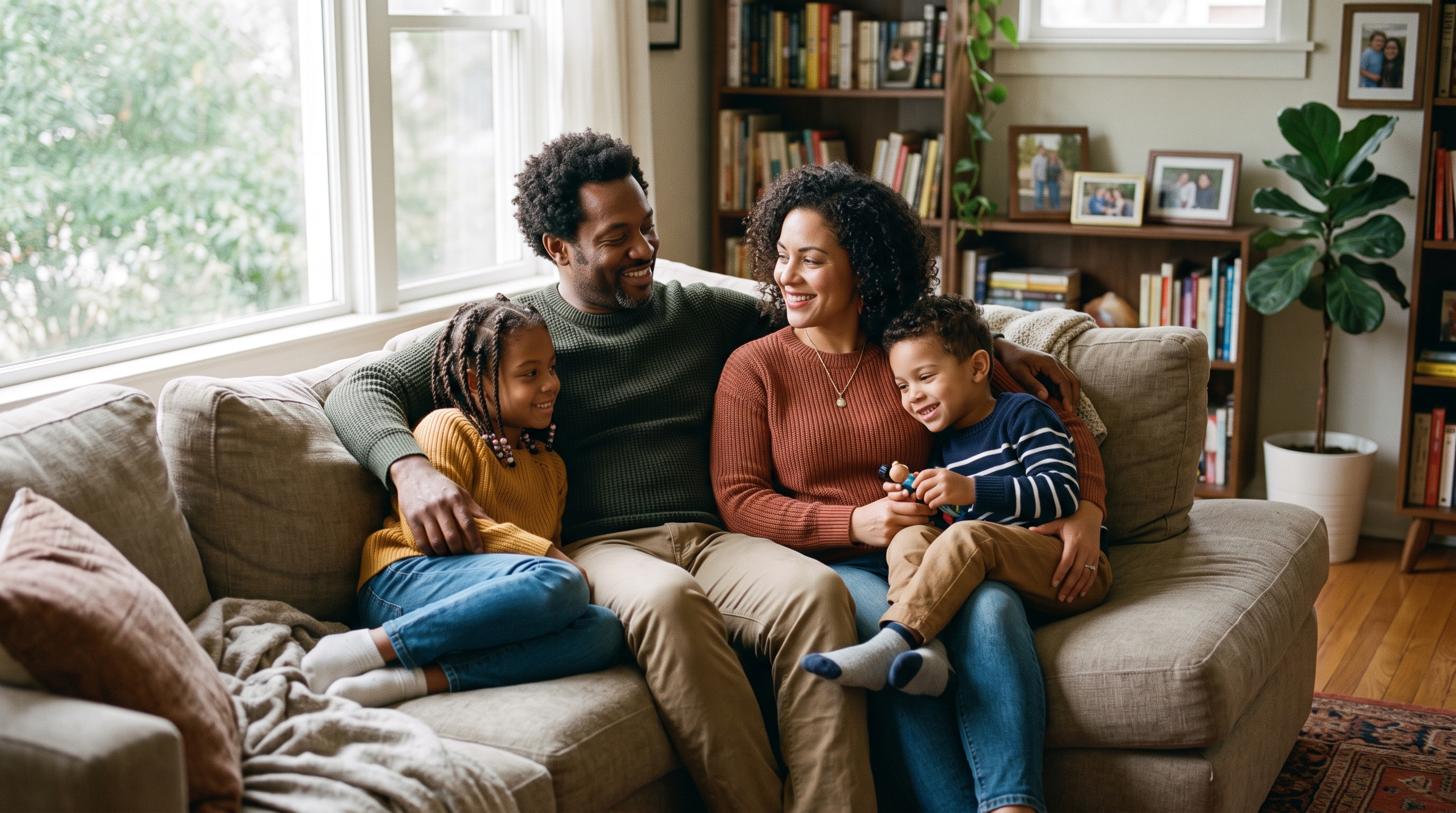 A veteran and his family at home, secure in their life-insurance coverage