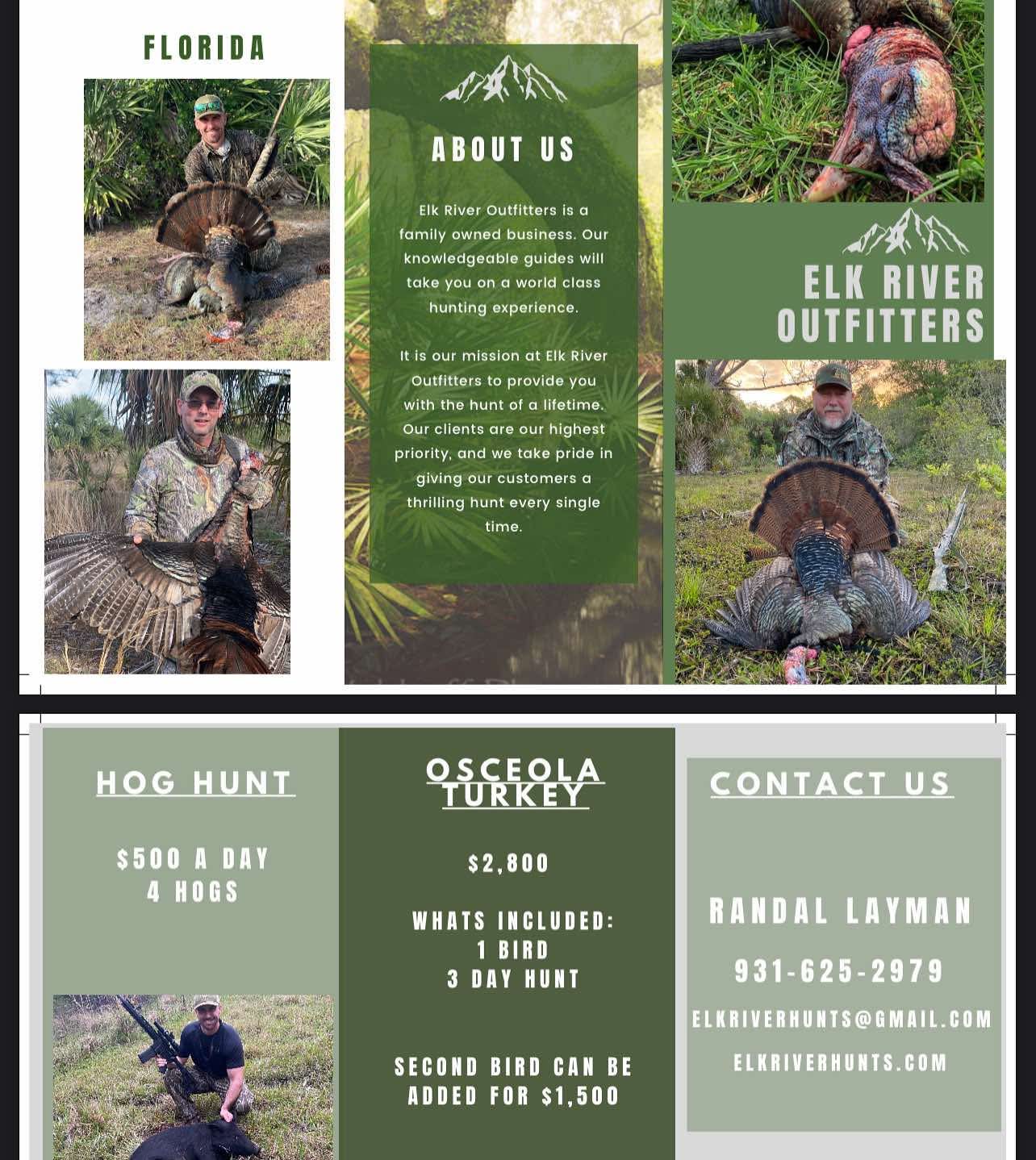 Elk River Outfitters Florida hog and Osceola turkey flyer