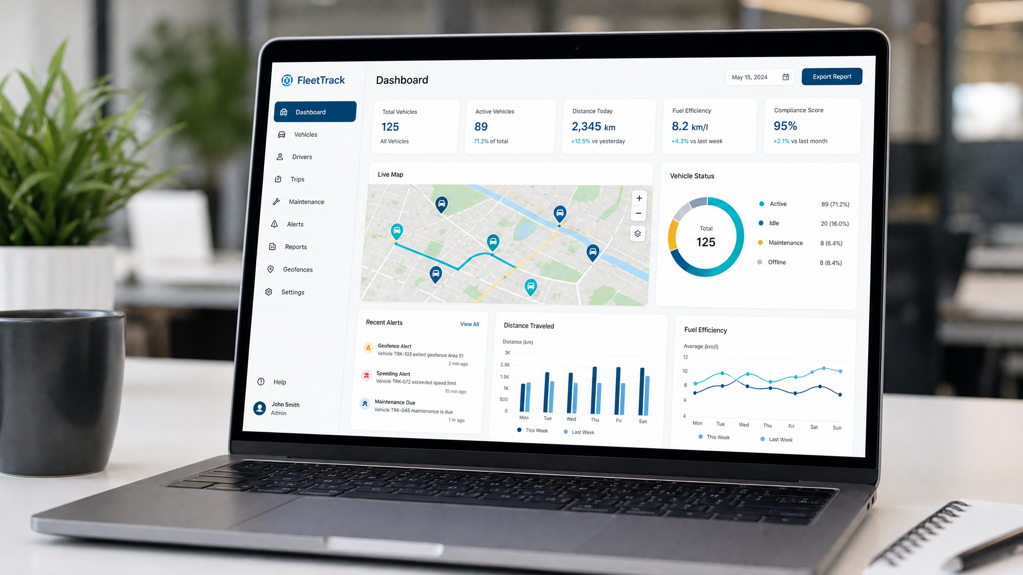 Squarelabs fleet management dashboard on laptop