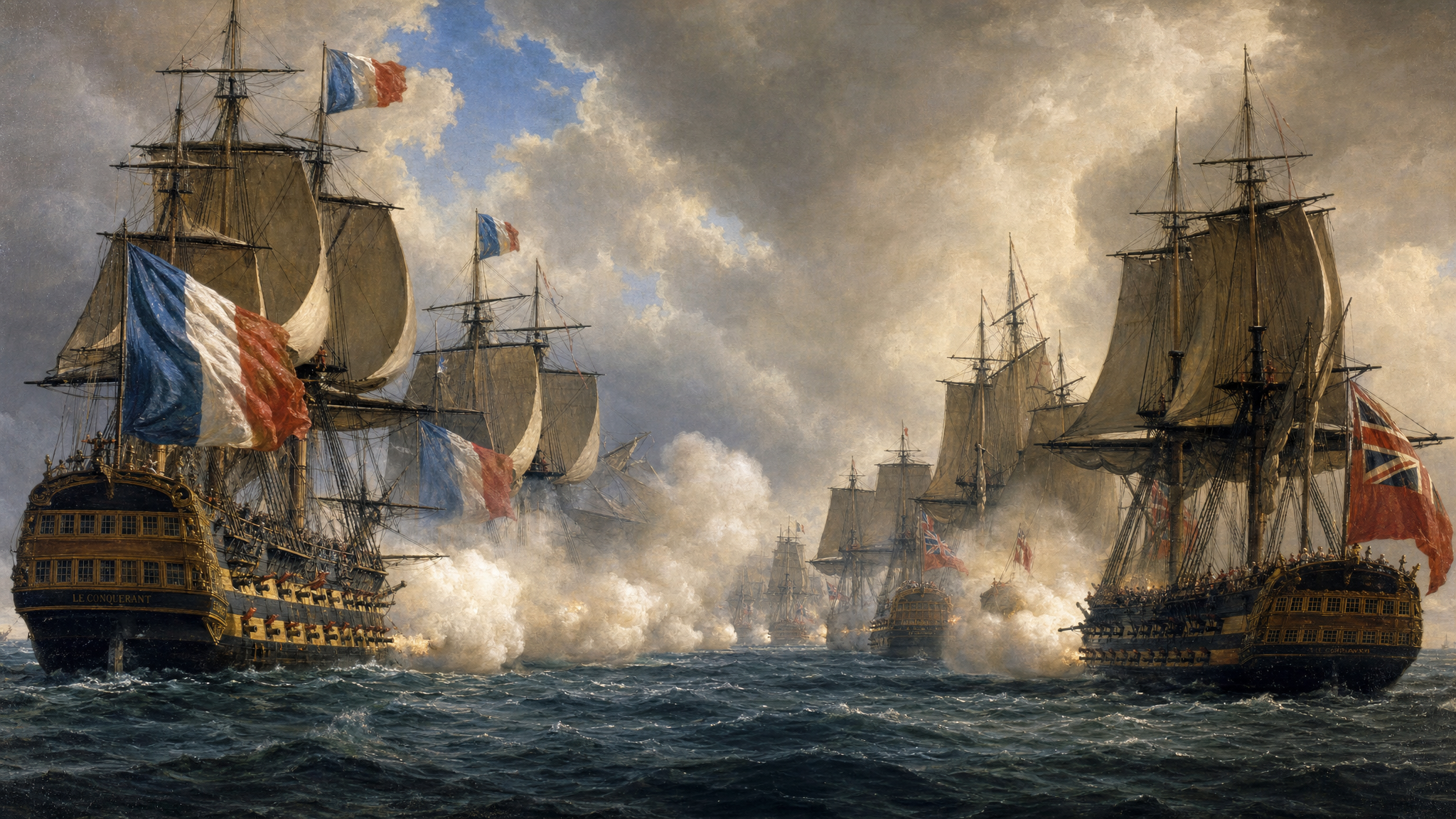 Historical painting of the Battle of the Chesapeake