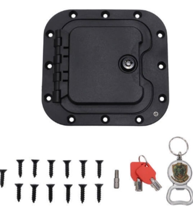 Work Truck Fuel Vault — Small Standard Single — bolt-on locking fuel door for Ford and Ram work trucks
