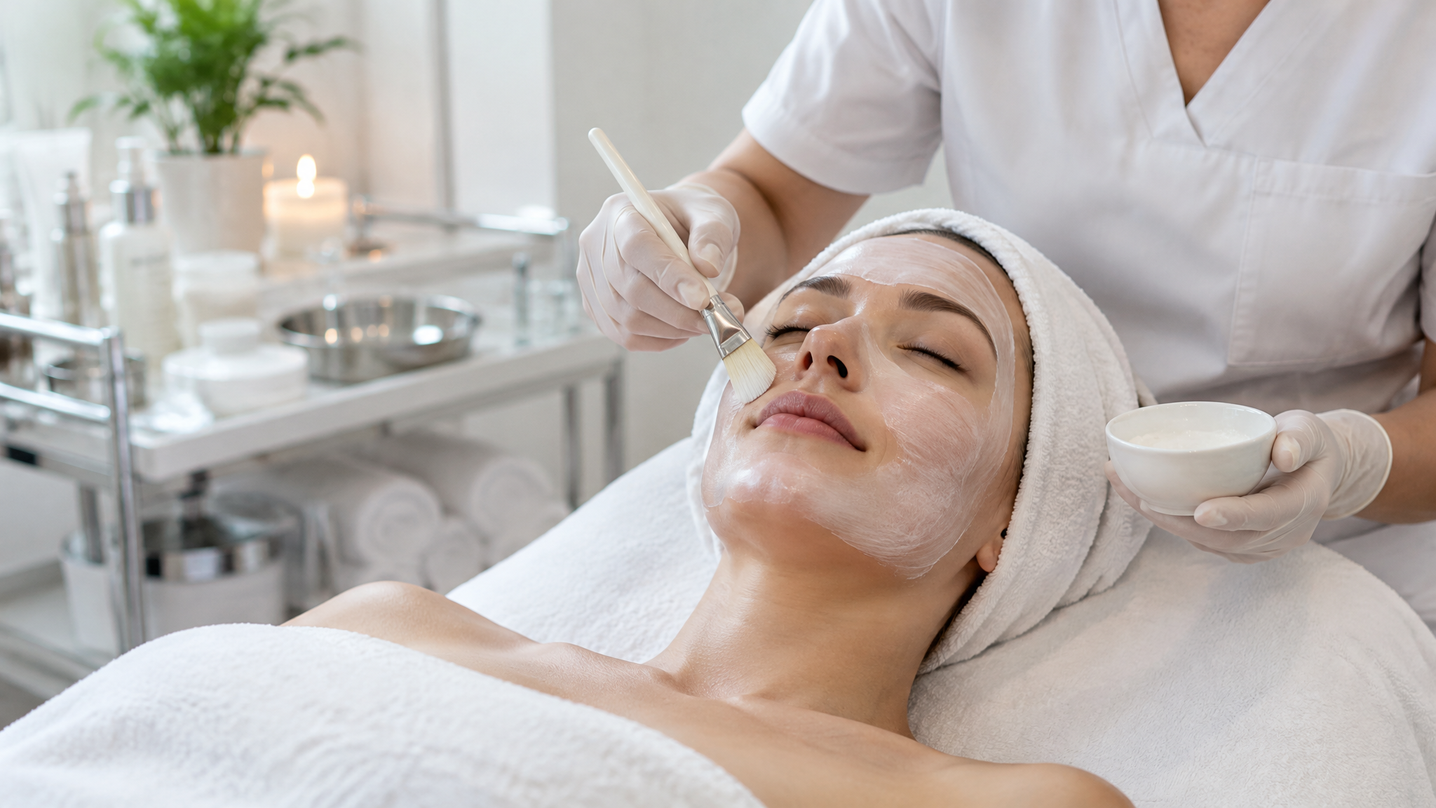Mulher recebendo limpeza de pele profunda em clínica de estética em Sorocaba