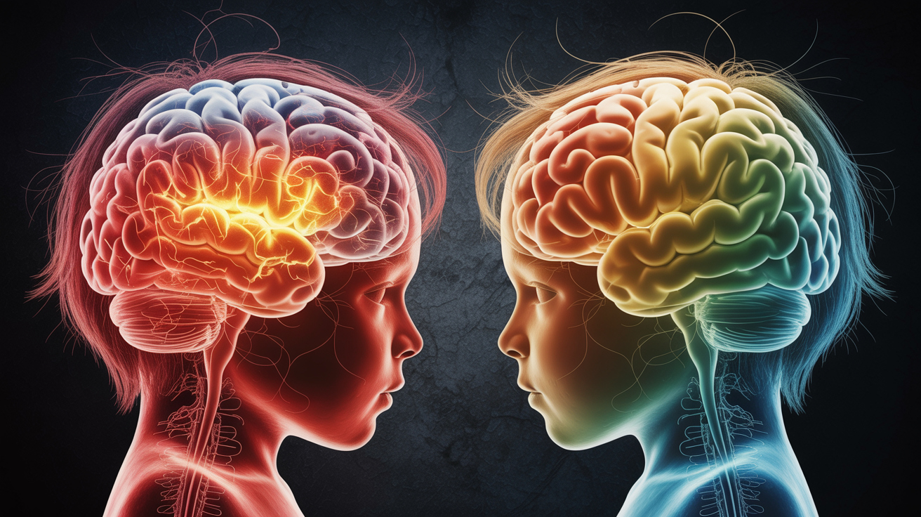 Brain comparison: Fight-or-flight survival mode vs calm learning state