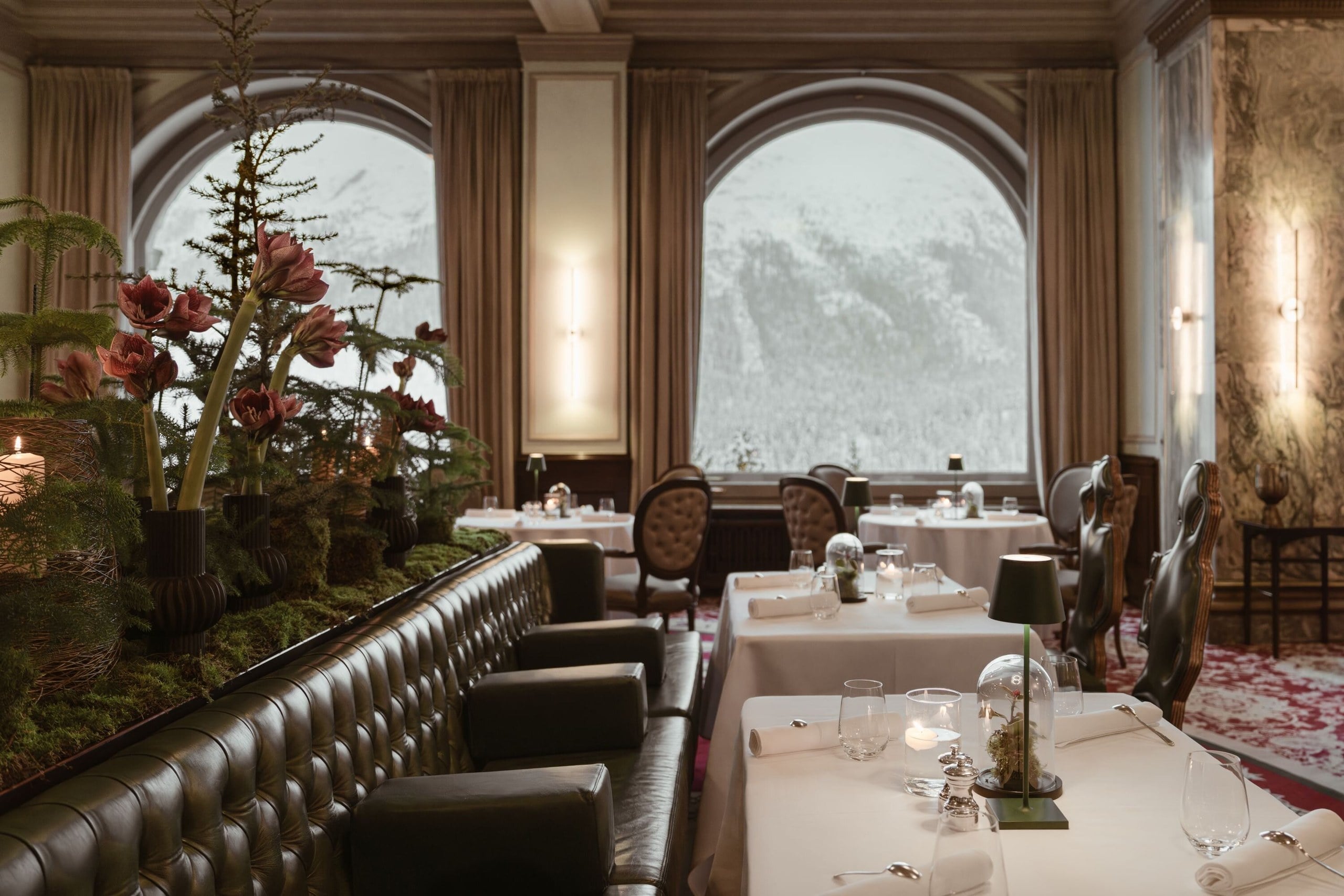 Elegant restaurant dining in St. Moritz