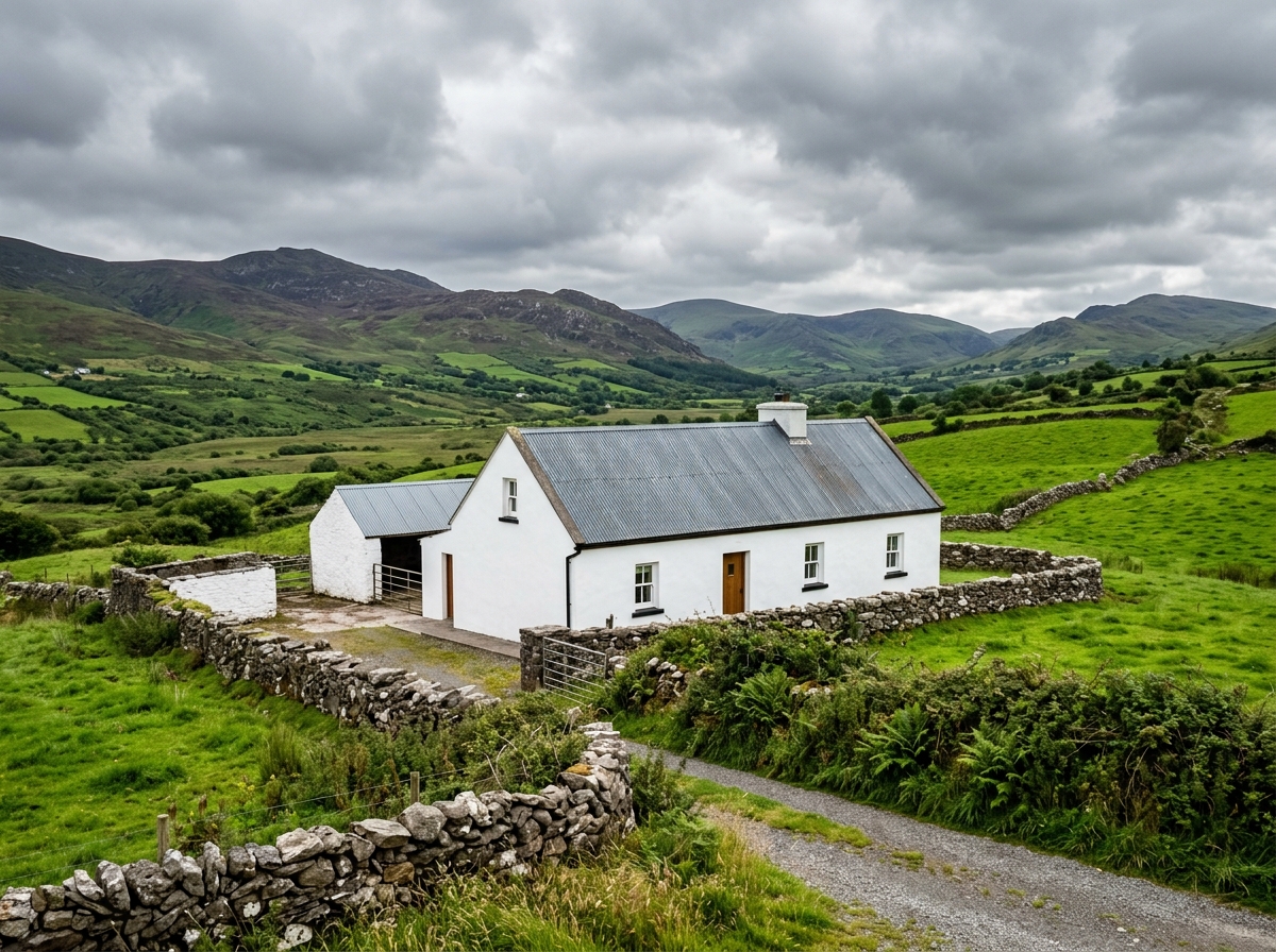 Cleaned white-washed farm building