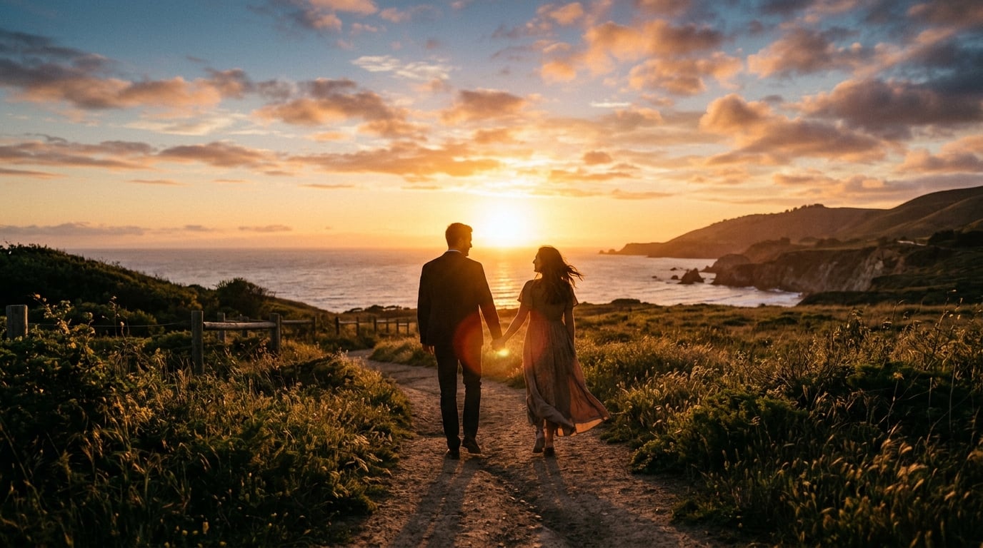 Pareja enamorada al atardecer
