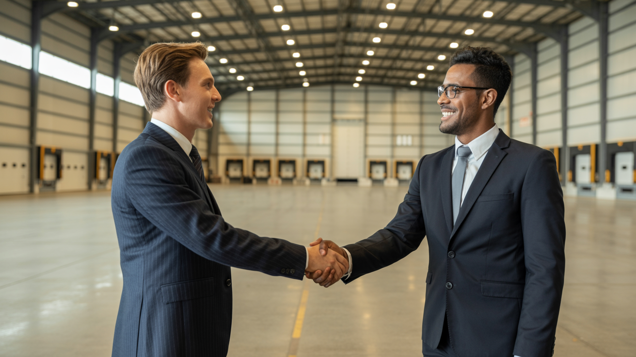 Business professionals closing a warehouse deal