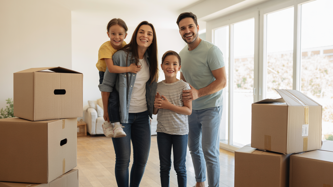 Happy family in their new home after a successful move