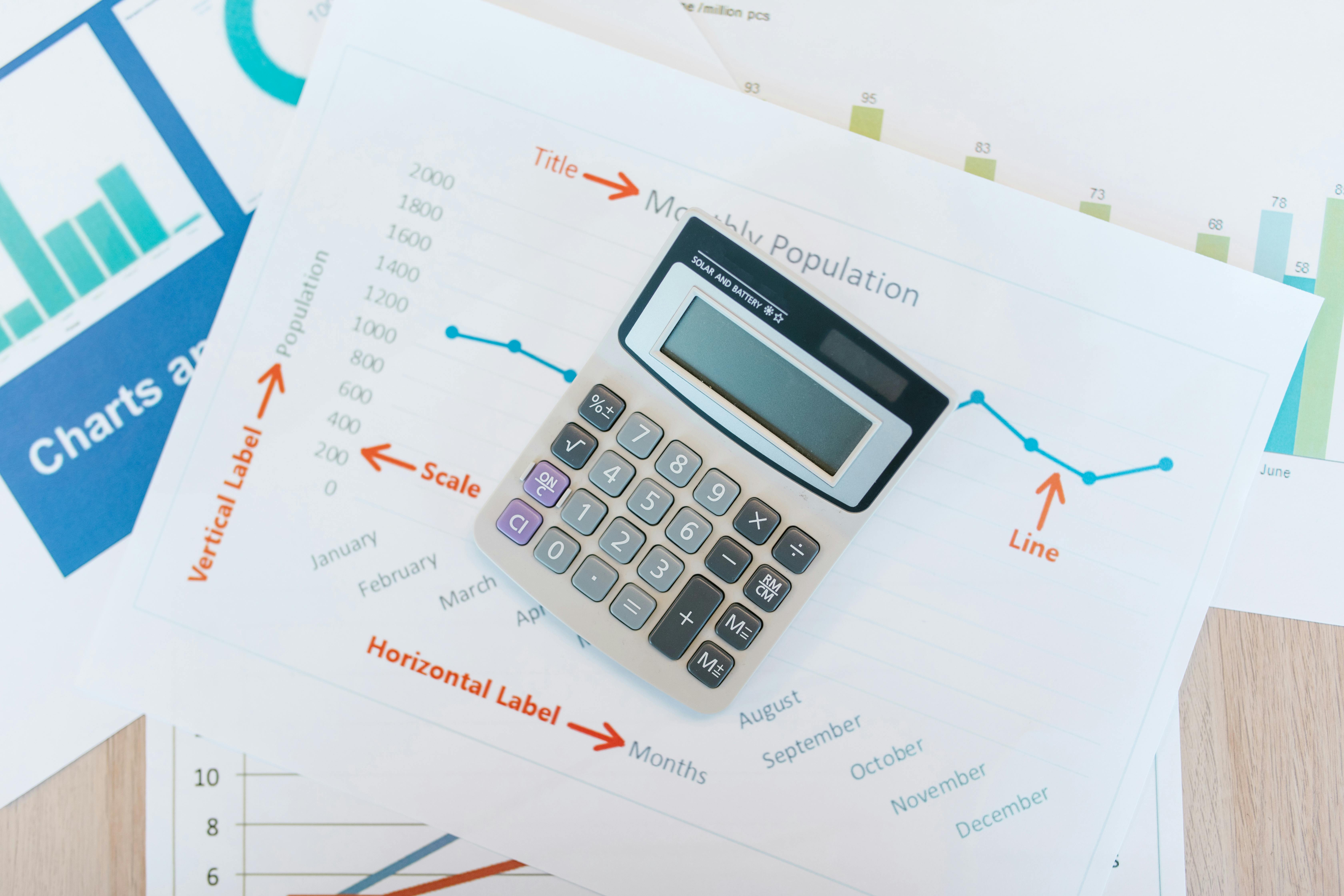 Financial documents and calculator showing professional accounting work