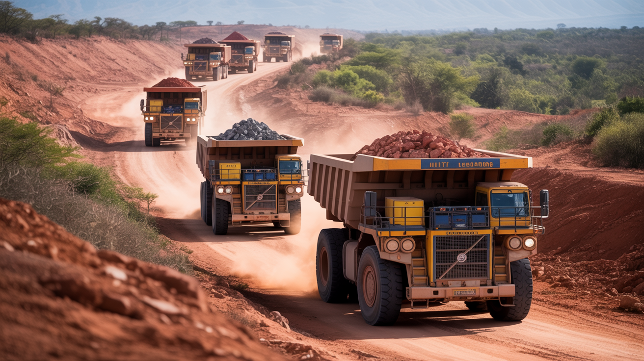 Mining trucks transporting minerals on African roads