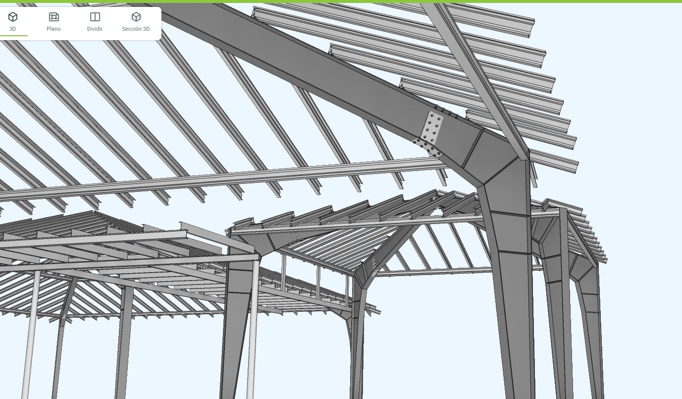 Modelo 3D de estructura metálica en visor BIM