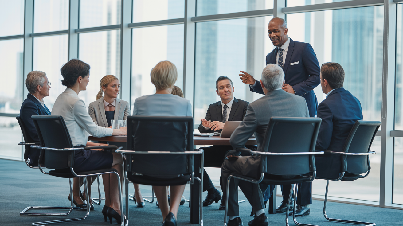Professional corporate advisory session in a modern boardroom