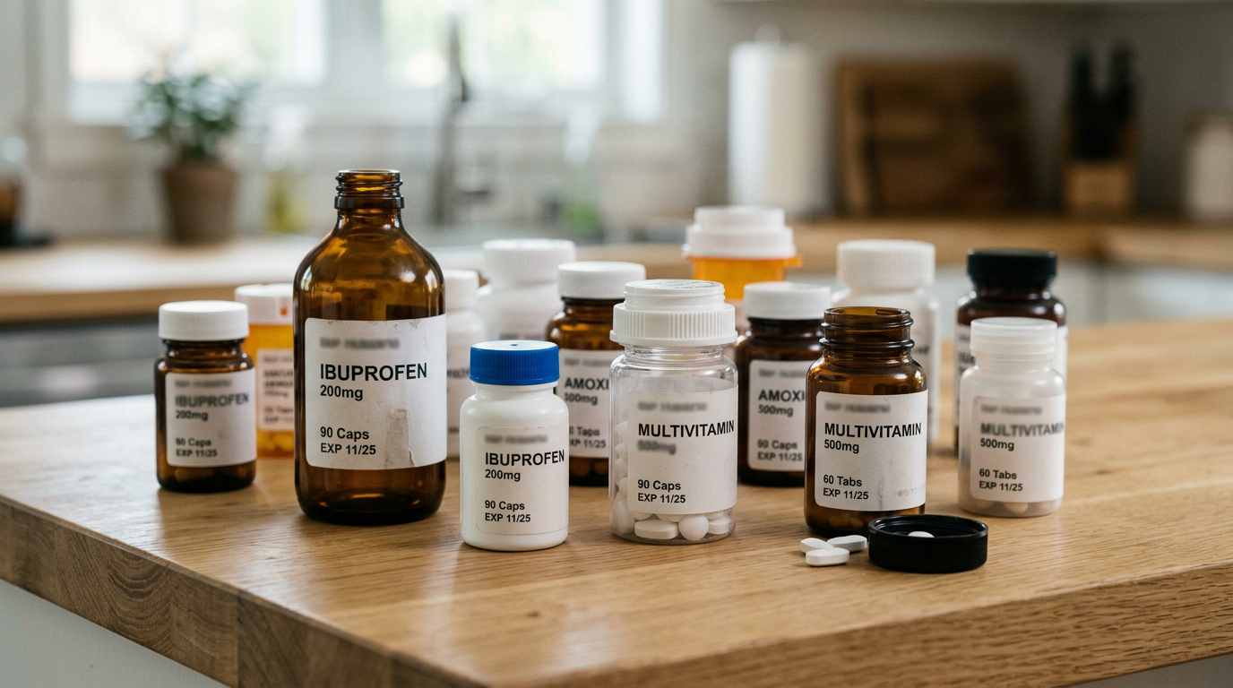 Imagem: Vários frascos de remédios