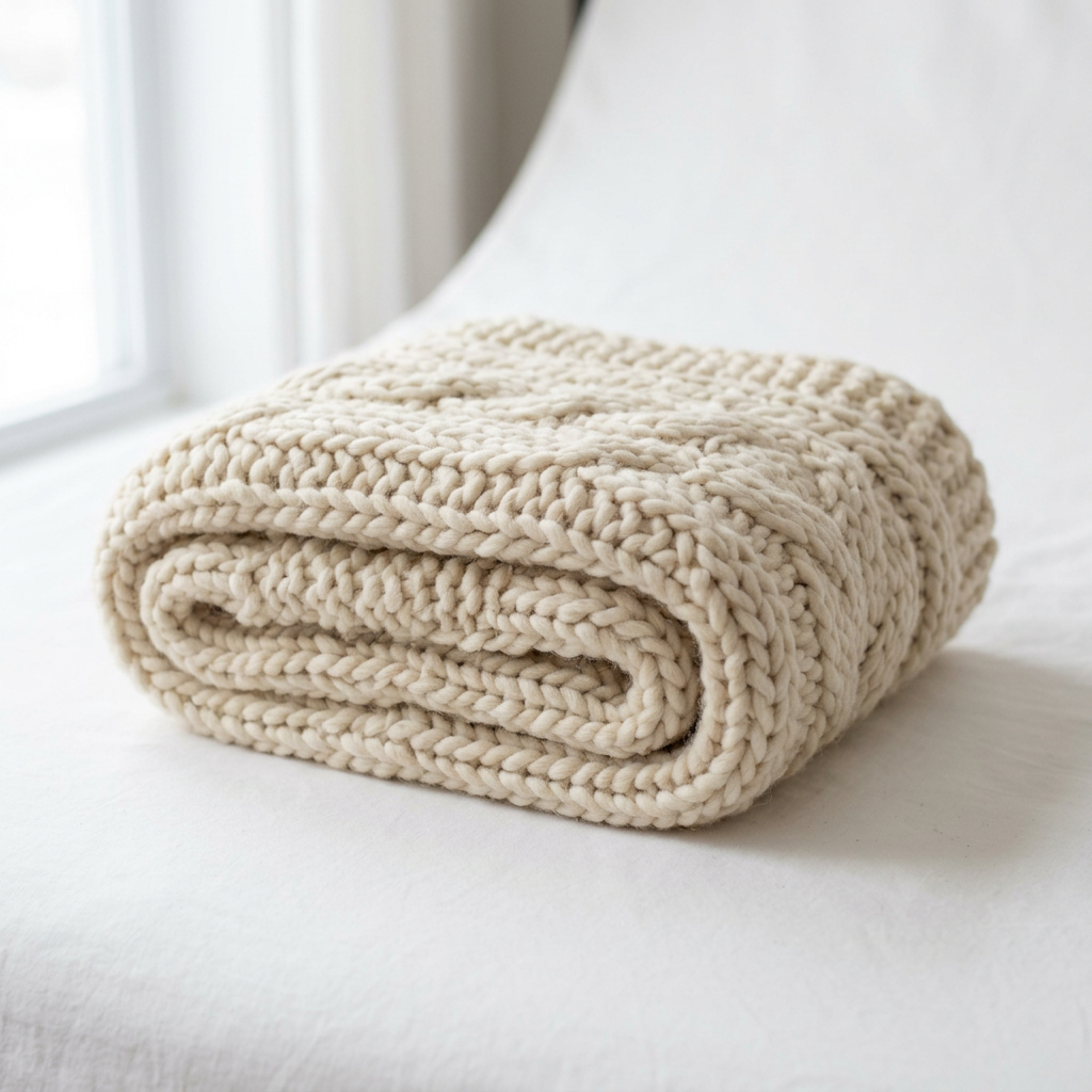 Chunky Knit Wool Throw Blanket
