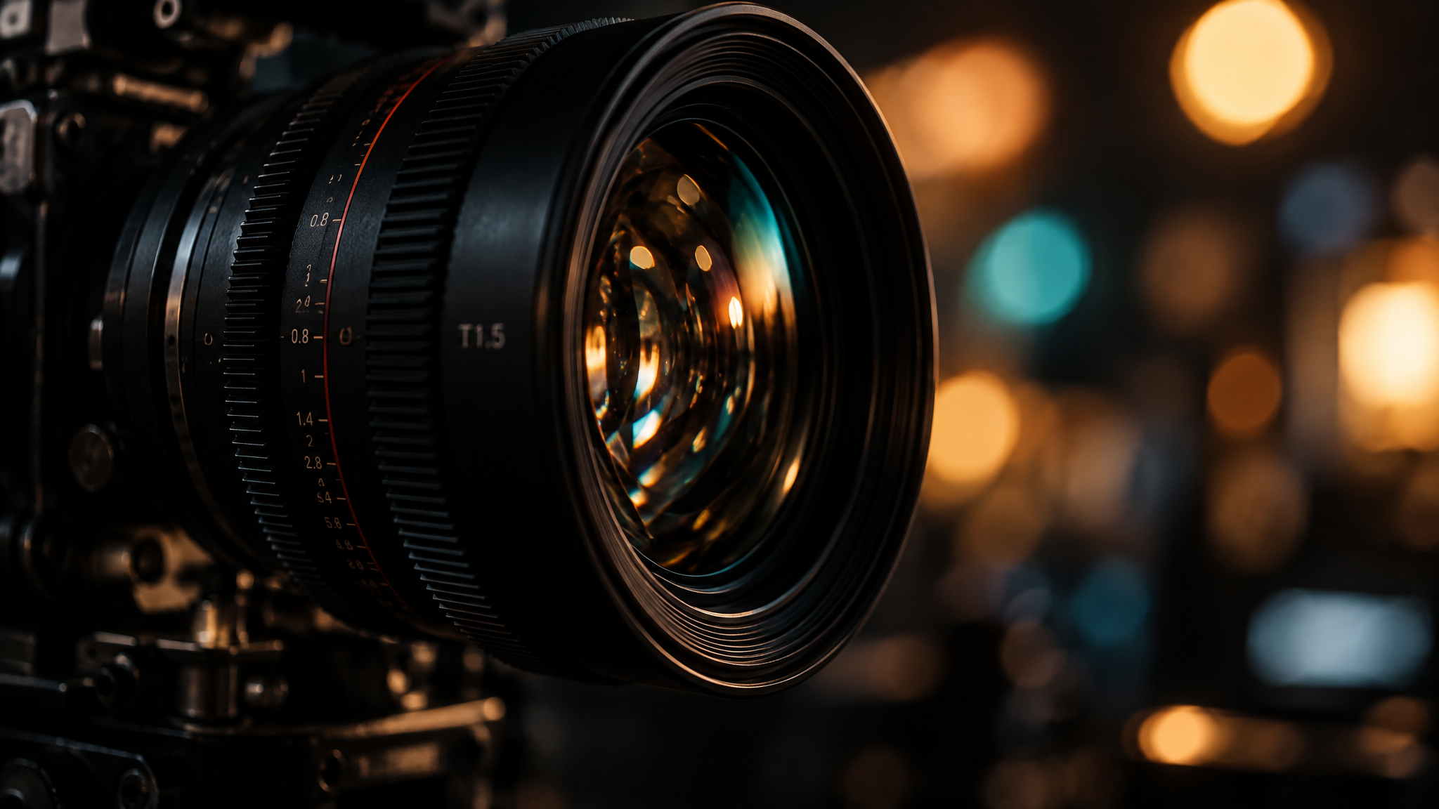 Cinema camera lens close-up representing our dedication to cinematic quality