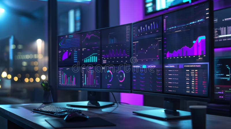 Modern workspace with multiple screens showing web design projects