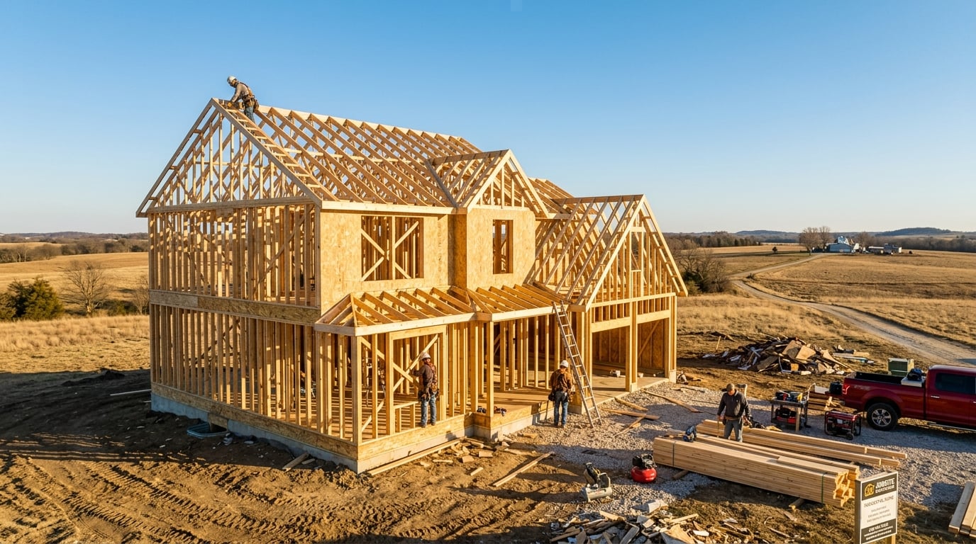 Home construction framing in progress