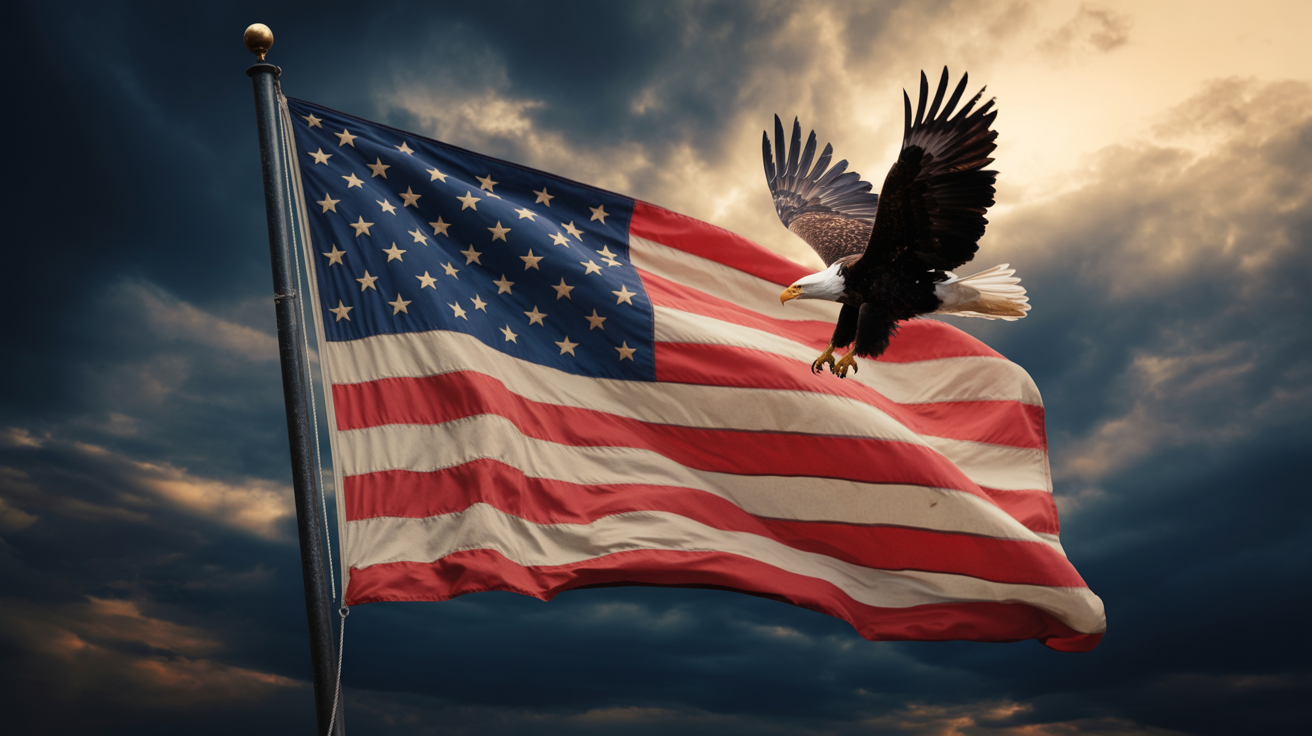 American flag with soaring eagle - patriotic veteran background