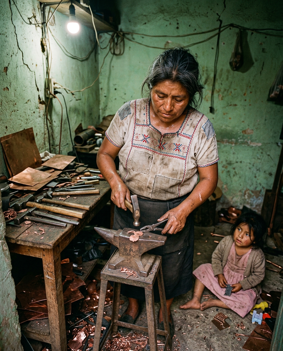 Lucía Méndez in her coppersmith workshop in Teotitlán del Valle
