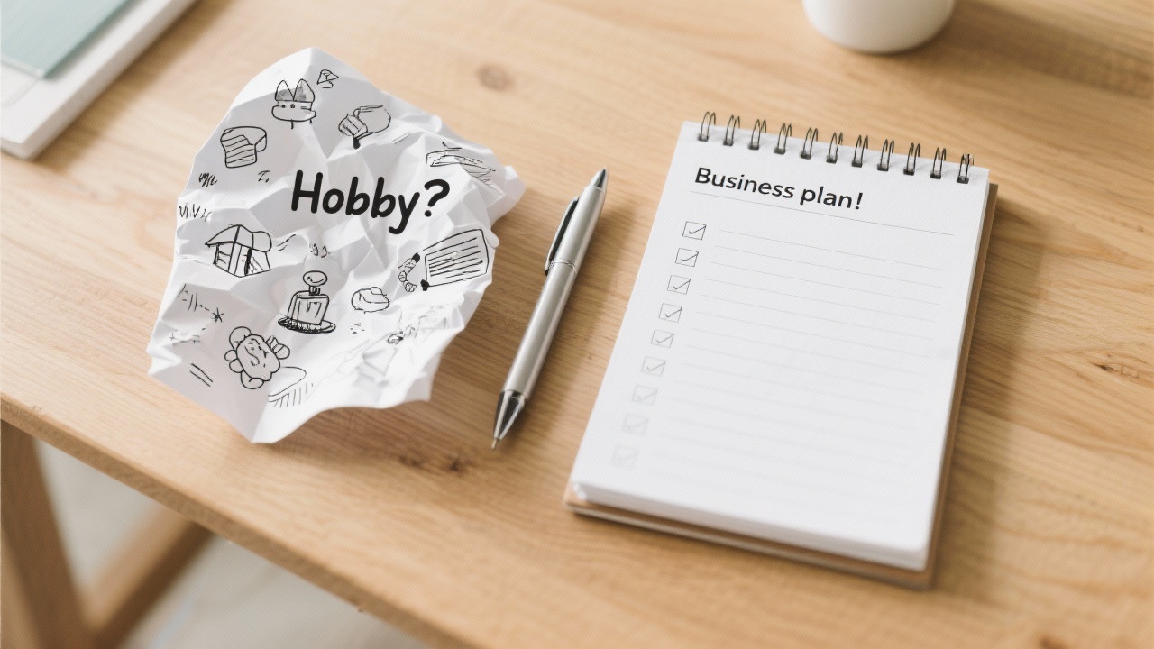 Ein Vater macht sich nebenberuflich selbstständig und entscheidet sich zwischen einem Hobby-Ansatz und einem professionellen Business-Plan.