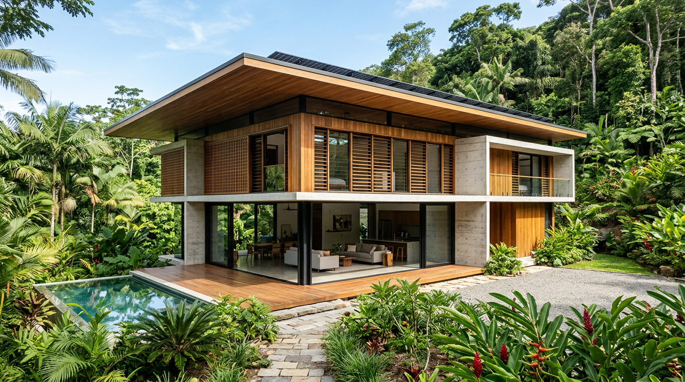 Casa bioclimática moderna em clima tropical