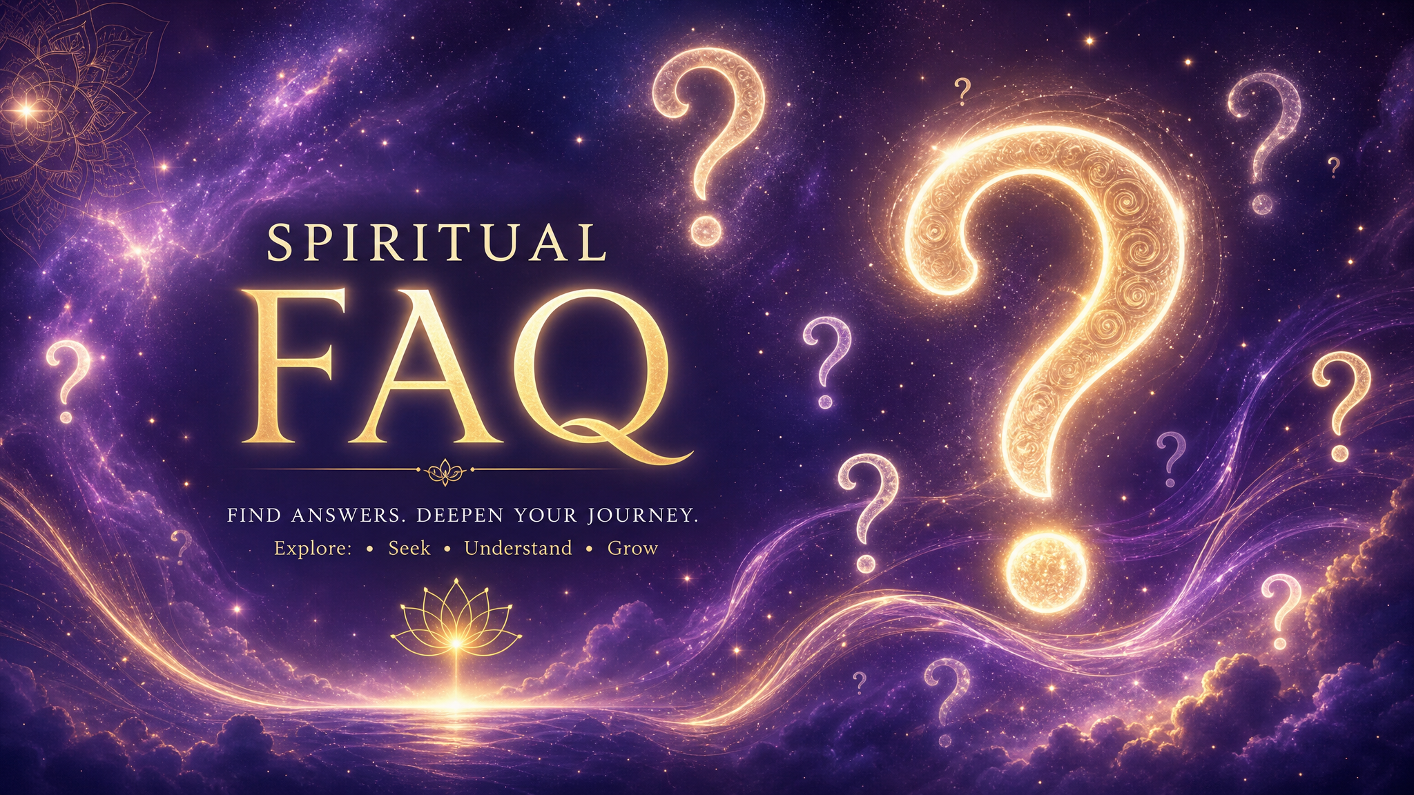 Glowing question marks in cosmic spiritual space