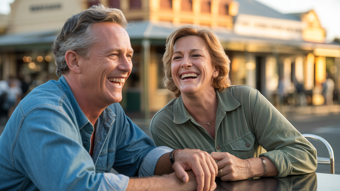 Friends laughing together at outdoor café