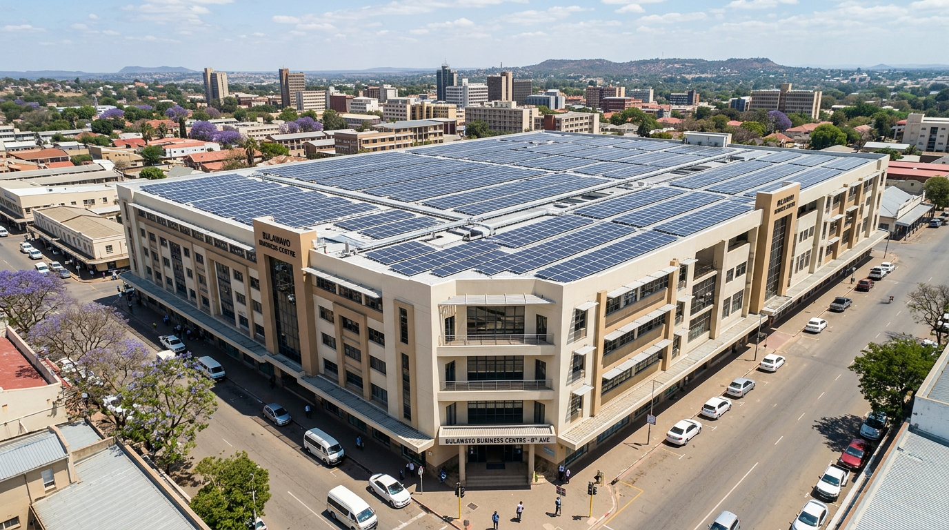 Commercial building with large solar array in Bulawayo