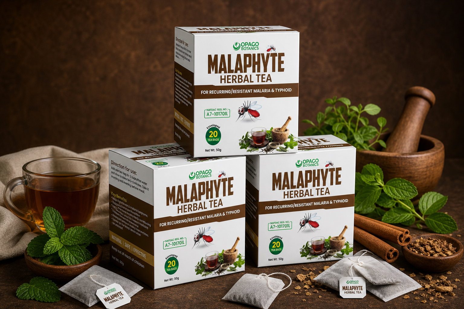 Malaphyte Herbal Tea boxes by Opago Botanics - 20 tea bags per box