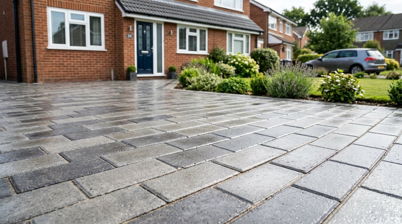 Clean block paving driveway pattern